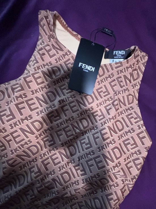 SKIMS Tops - Fendi By Skims Logo-Print Brown Tank Bodysuit